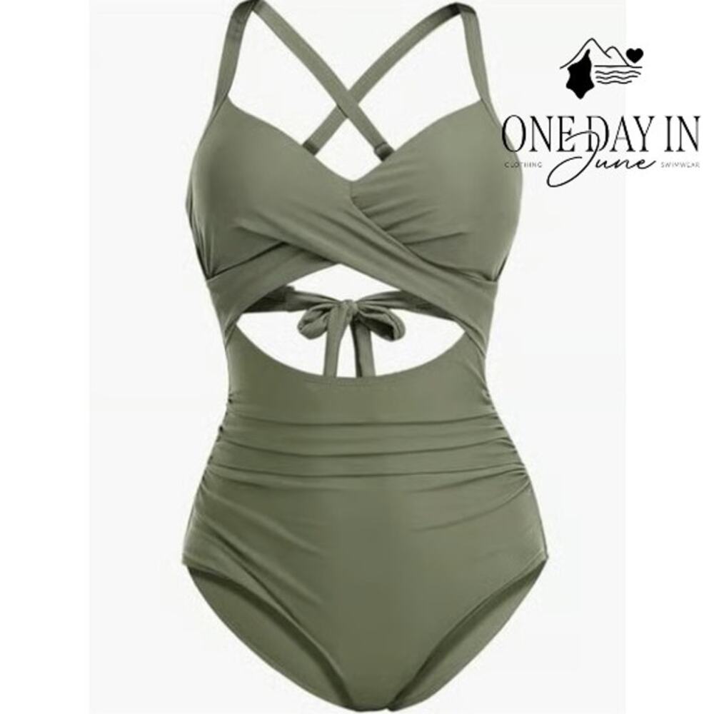 Eomenie Cross Front Cut Out One Piece Swimsuit Size L